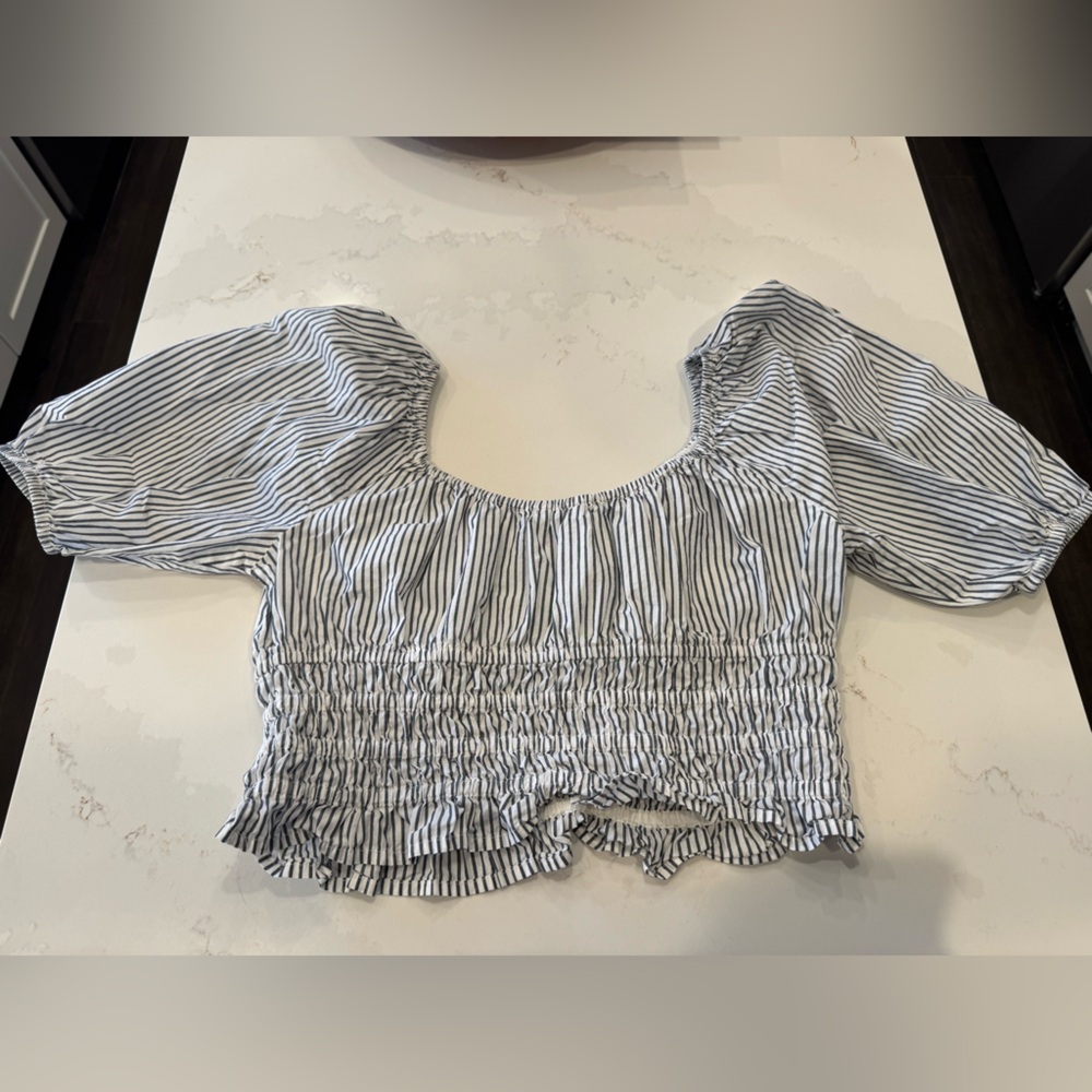 American Eagle Outfitters Navy and White Striped Blouse